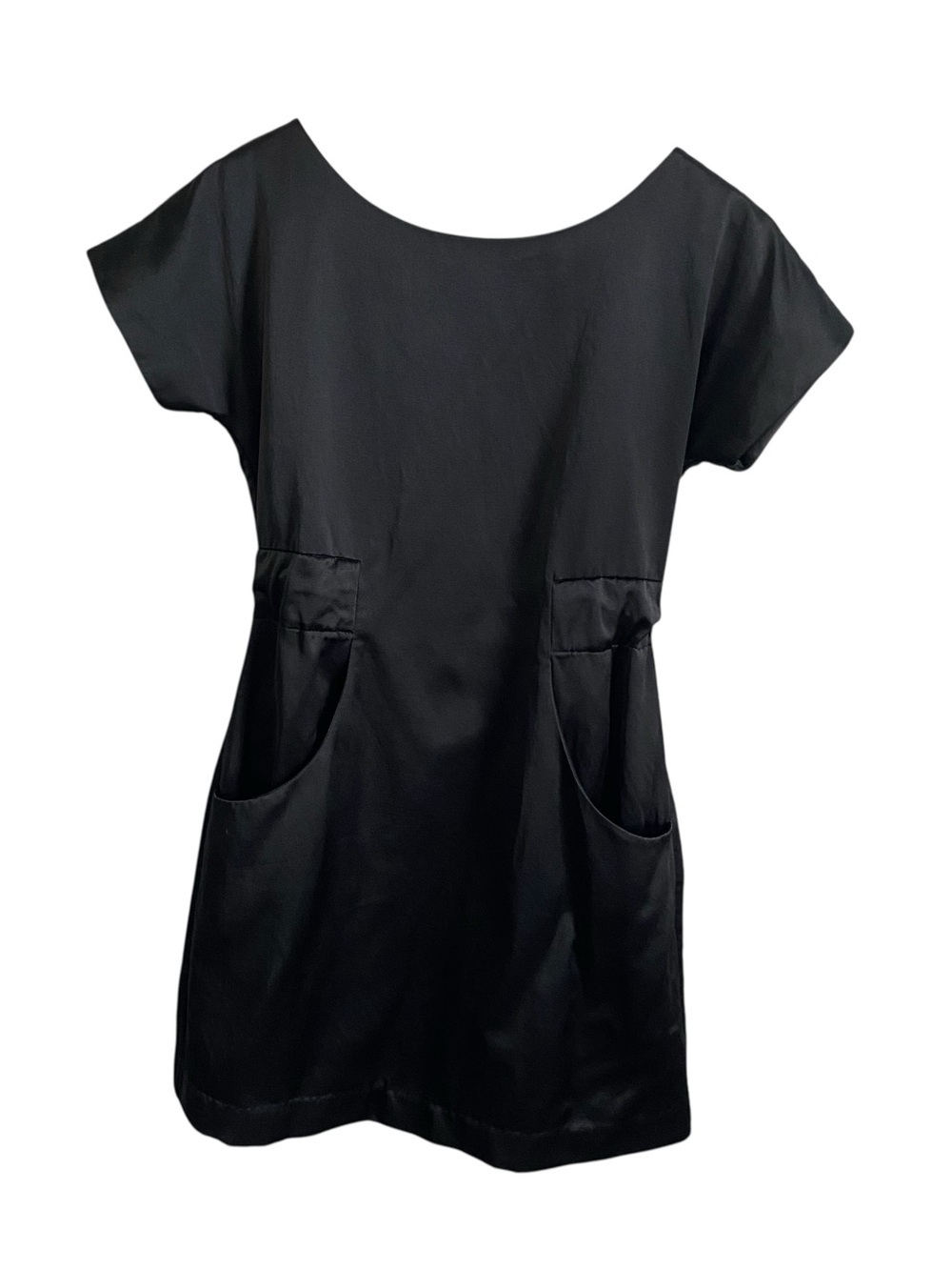 Kate Spade Classic Black Satin Short Sleeve Silk Lined Tie Back Dress Size Small